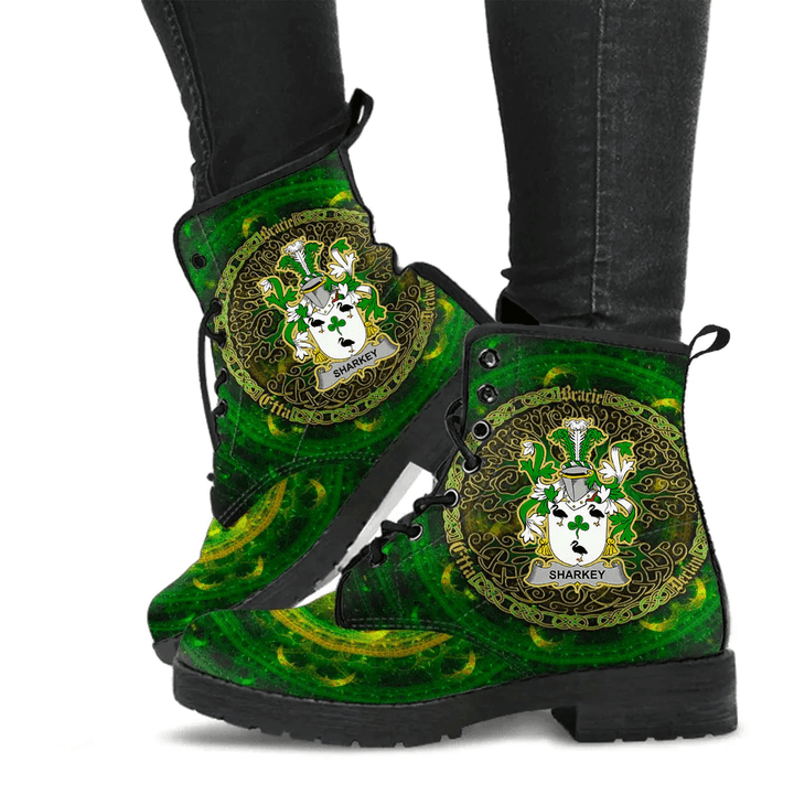 1stIreland Ireland Leather Boots - Sharkey or O Sharkey Irish Family Crest Leather Boots - Celtic Tree (Green) A7
