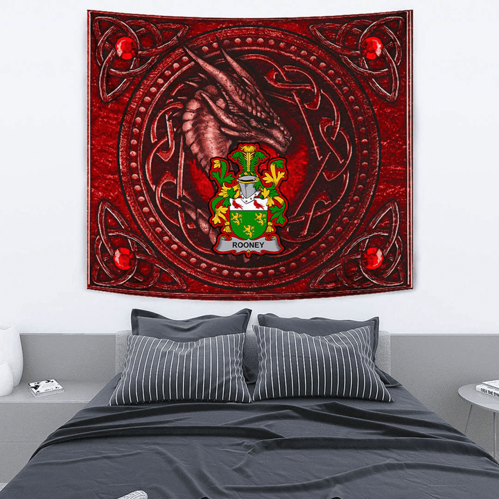 1stIreland Ireland Tapestry - Rooney or O Rooney Irish Family Crest Tapestry - Celtic Dragon With Celtic Knot Tapestry Red A7 | 1stIreland