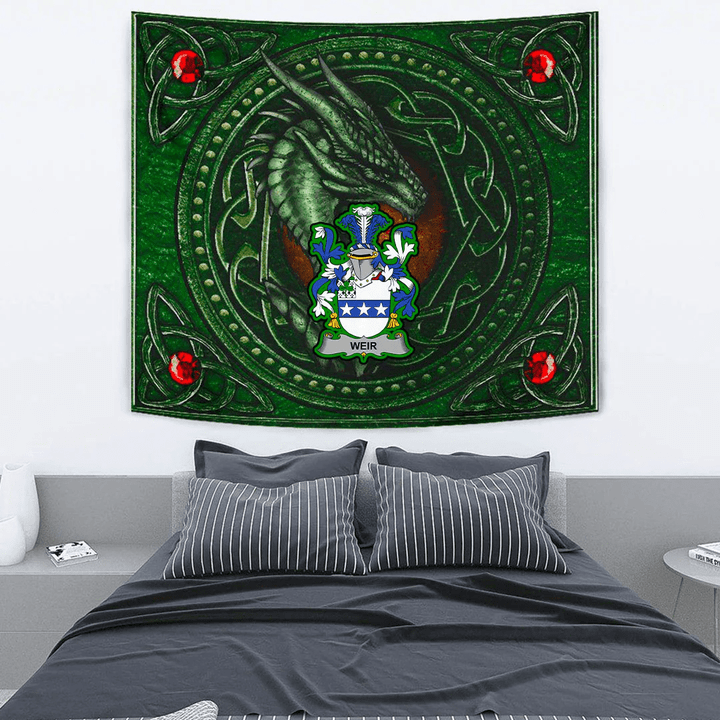 1stIreland Ireland Tapestry - Weir or McWeir Irish Family Crest Tapestry - Celtic Dragon With Celtic Knot Tapestry Green A7 | 1stIreland