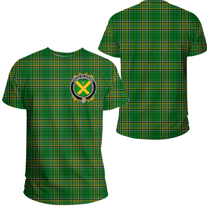 1stIreland Clothing - House of O DOWD Crest Family Crest National Tartan T-Shirt