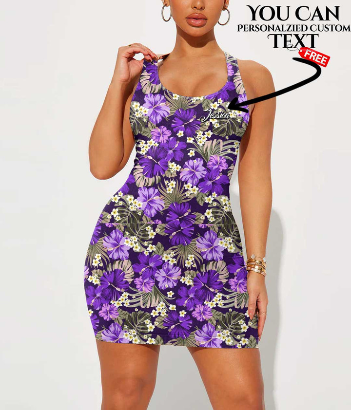 Women's Bodycon Dress - Exotic Hawaiian Tropical Hibiscus Flowers And Palm A7 | 1stIreland
