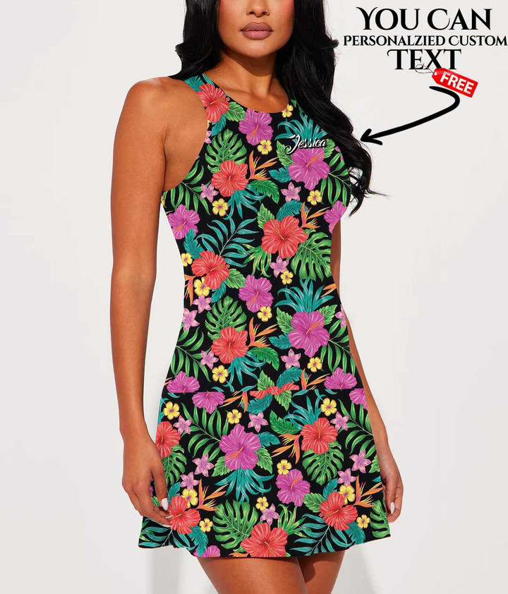 Women's Casual Sleeveless Dress - Hibiscus Flowers And Leaves A7 | 1stIreland