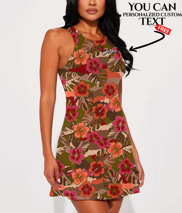 Women's Casual Sleeveless Dress - Hibiscus Flower And Monstera Leaf Camouflage A7 | 1stIreland