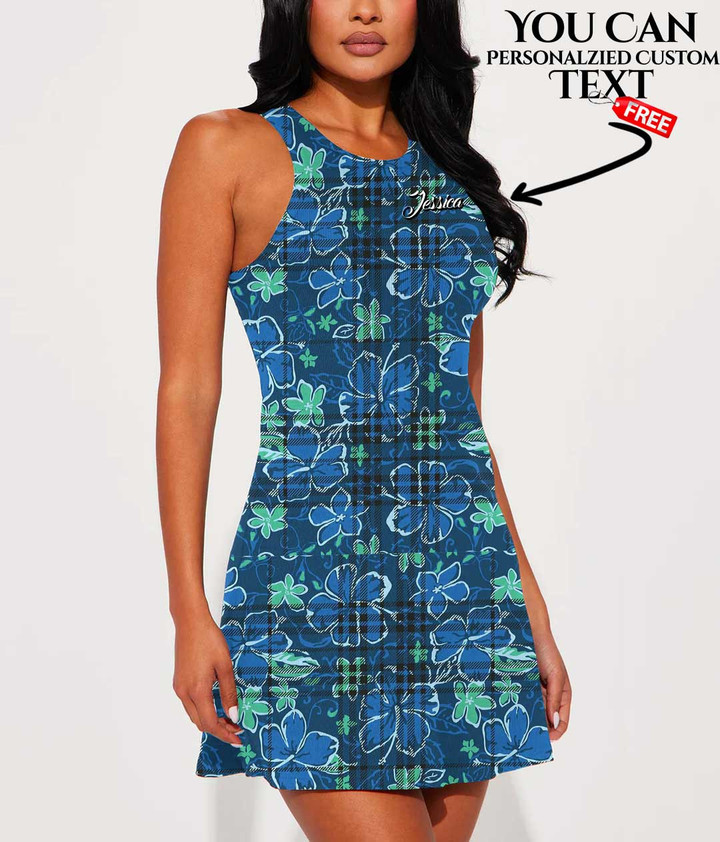 Women's Casual Sleeveless Dress - Seamless Pattern Hibiscus And Tartan A7 | 1stIreland