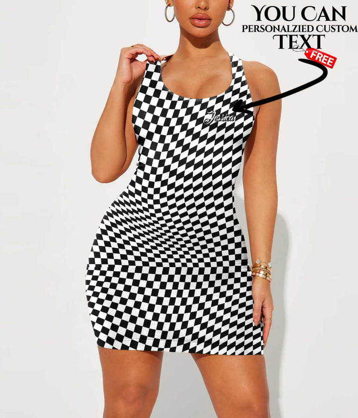 Women's Bodycon Dress - Black And White Abstract Square Pattern A7 | 1stIreland