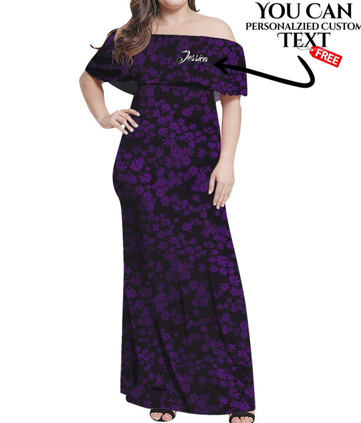 Women's Off Shoulder Long Dress - Vintage Floral Simple and Delicate Purple A7 | 1stIreland