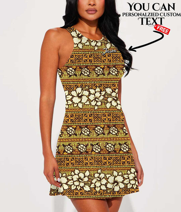 Women's Casual Sleeveless Dress - Hawaiian Hibiscus And Turtles A7 | 1stIreland