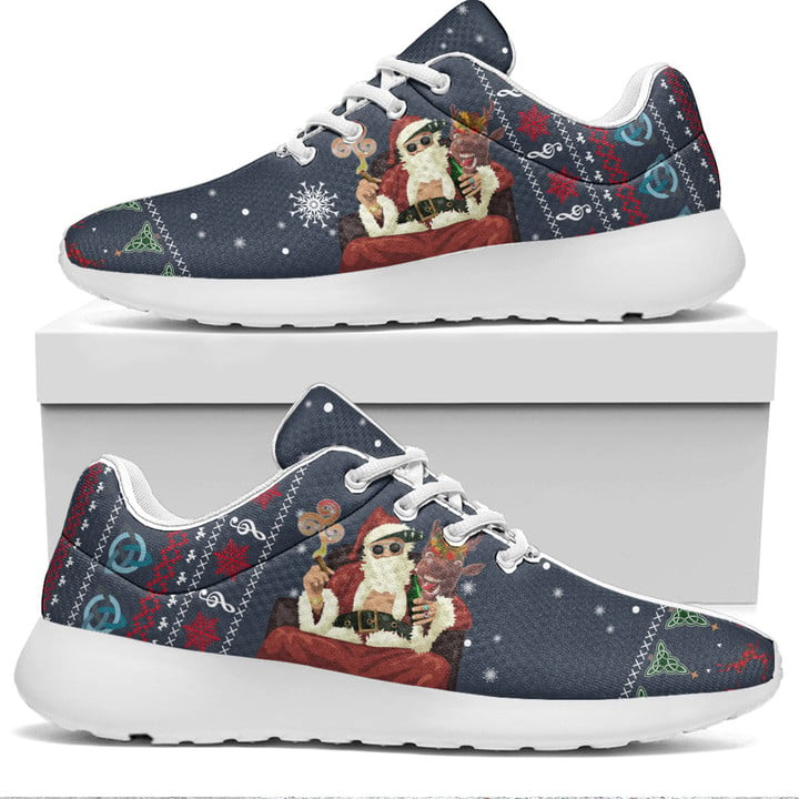 1stIreland Shoes - Celtic Ugly Christmas Gangster Santa with Reindeer Sport Sneaker A35