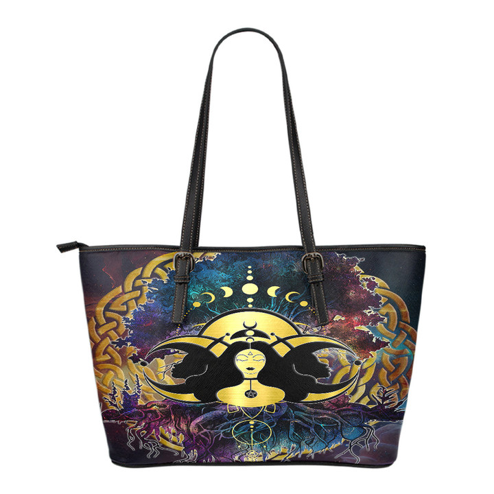1stIreland Leather Tote Bag - Celtic Triple Moon Wicca and Tree of Life Leather Tote Bag A35