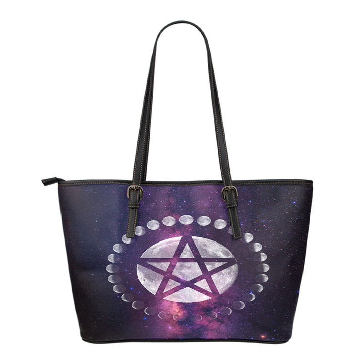 1stIreland Leather Tote Bag - Celtic Wicca Occult Emblem of Witchcraft Leather Tote Bag A35