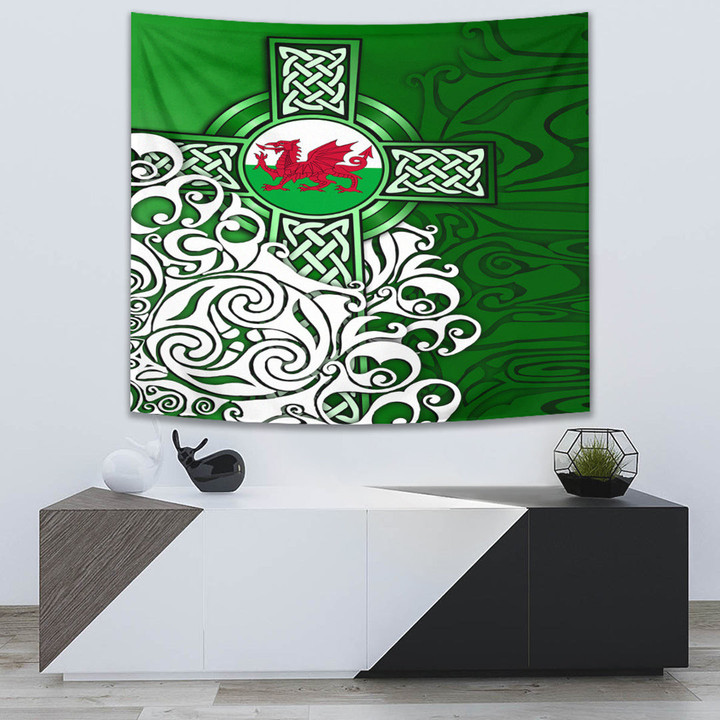 1stireland Tapestry -  Wales Celtic - Welsh Dragon Flag with Celtic Cross Tapestry | 1stireland
