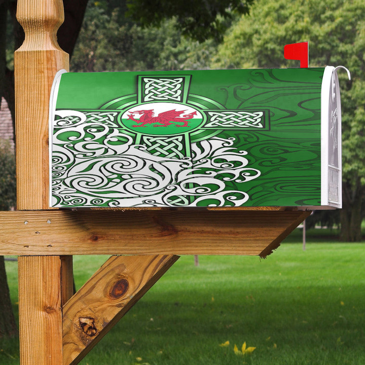 1stireland Mailbox Cover -  Wales Celtic - Welsh Dragon Flag with Celtic Cross Mailbox Cover | 1stireland
