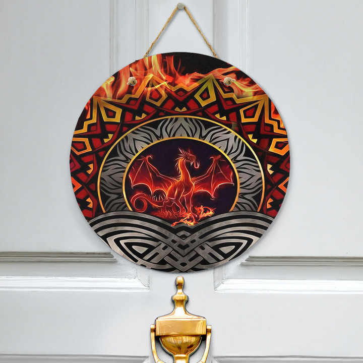 1stireland Hanging Door Sign -  Celtic Dragon Shoulder Fire Dragon Red Hanging Door Sign | 1stireland
