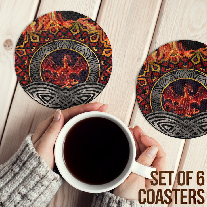 1stireland Coasters (Sets of 6) -  Celtic Dragon Shoulder Fire Dragon Red Coasters | 1stireland
