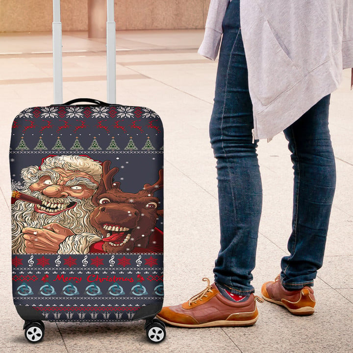 1stireland Luggage Covers -  Celtic Ugly Christmas Gangster Santa with Reindeer Luggage Covers | 1stireland
