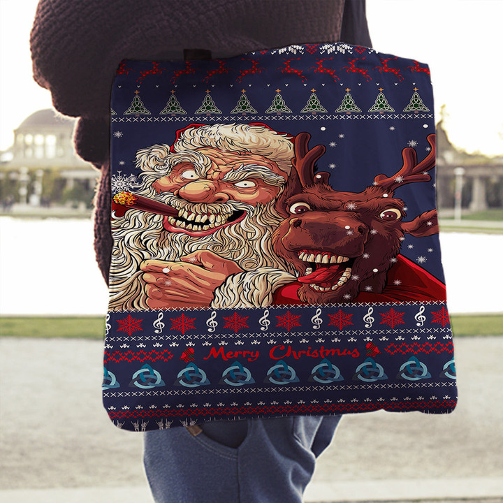 1stireland Tote Bag -  Celtic Ugly Christmas Gangster Santa with Reindeer Tote Bag | 1stireland
