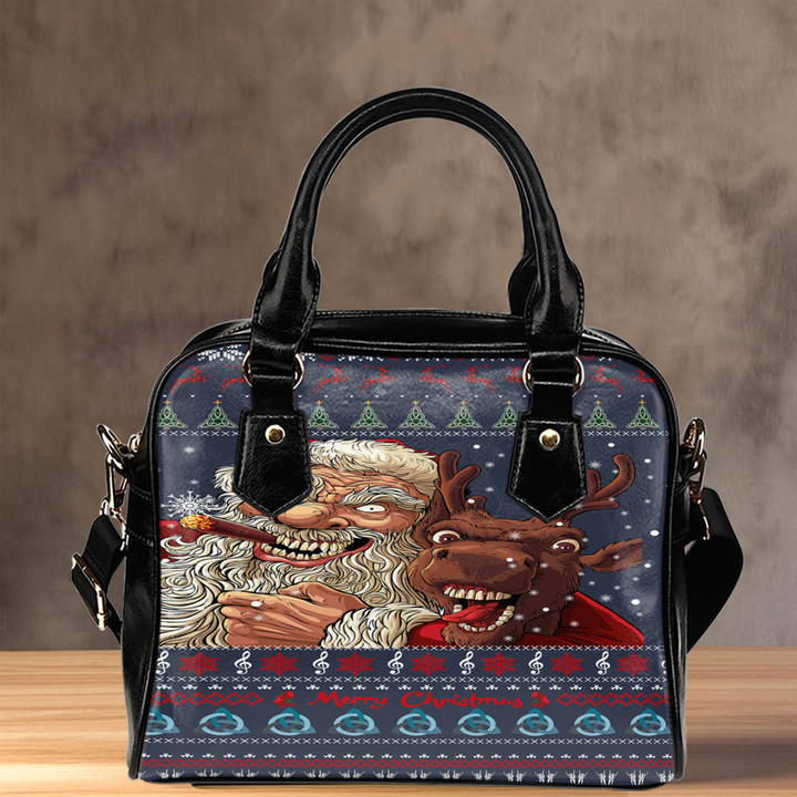 1stireland Shoulder Handbag -  Celtic Ugly Christmas Gangster Santa with Reindeer Shoulder Handbag | 1stireland
