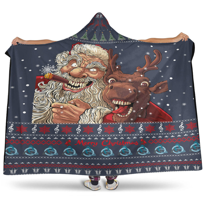 1stireland Hooded Blanket -  Celtic Ugly Christmas Gangster Santa with Reindeer Hooded Blanket | 1stireland
