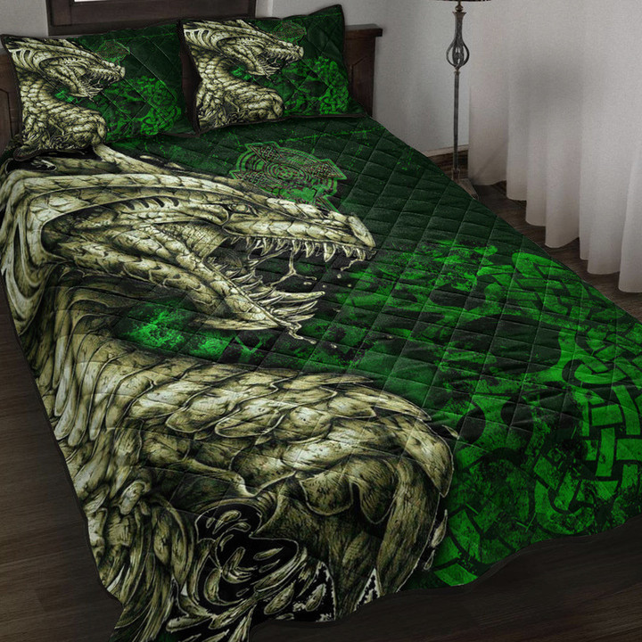 1stireland Quilt Bed Set -  Ireland Celtic Flag Dragon & Claddagh Cross Quilt Bed Set | 1stireland
