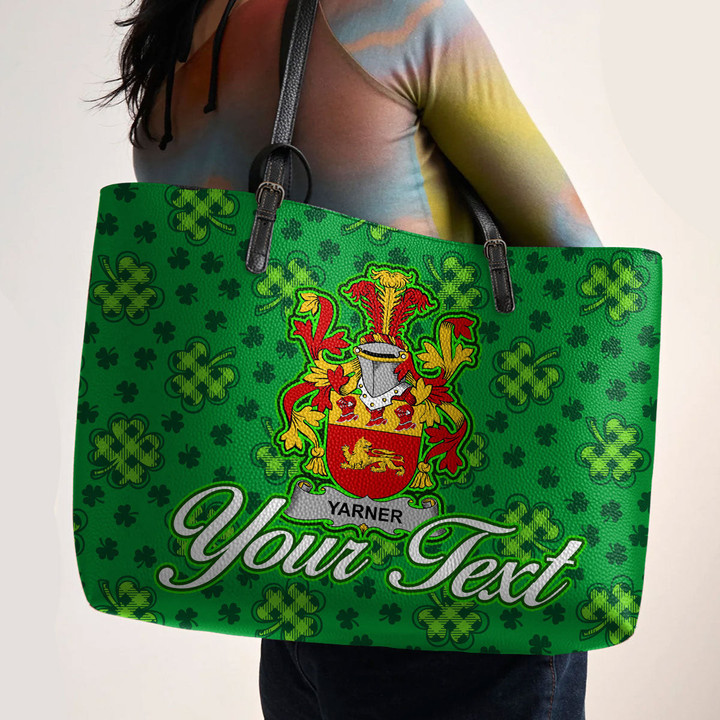 Ireland Yarner Irish Family Crest Leather Tote Bag - Pretty Green Plaid Irish Shamrock A7 | 1stIreland