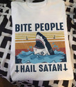 Vintage bite people hail satan shark T shirt hoodie sweater