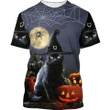 Halloween black cat witches and spider and pumpkin 3D T Shirt Sweatshirt Zip Hoodie Bomber