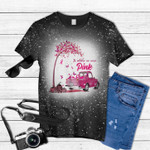 In October We Wear Pink Truck Breast Cancer Awareness Gifts Tie Dye Bleached T-shirt