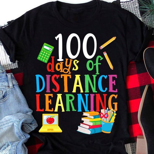 100 days of distance learning books laptops T shirt hoodie sweater