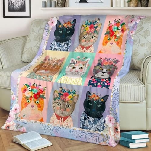 Cat lovers flower Premium Comfy Sofa Throw Blanket