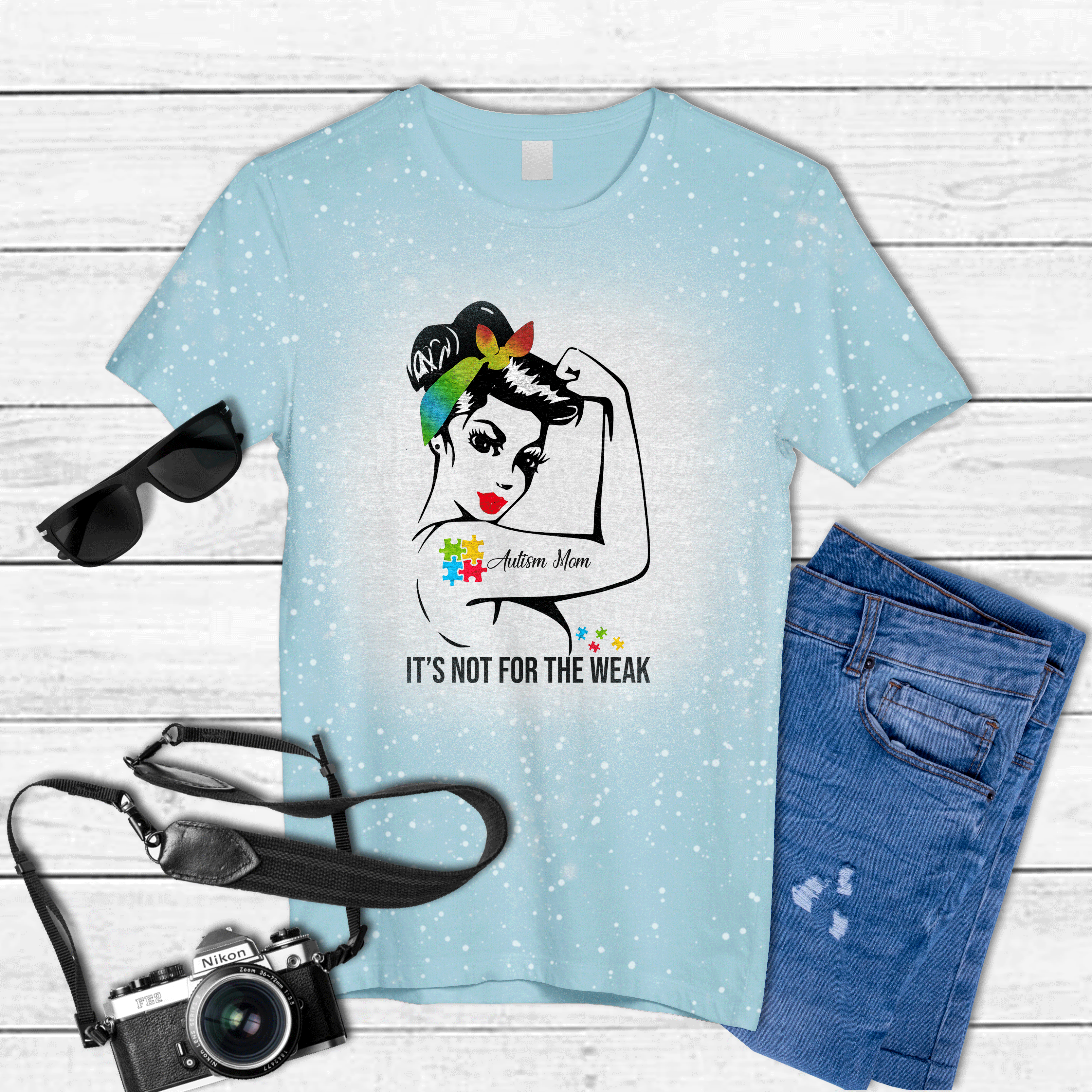 Autism mom it's not for the weak Tie Dye Bleached T-shirt