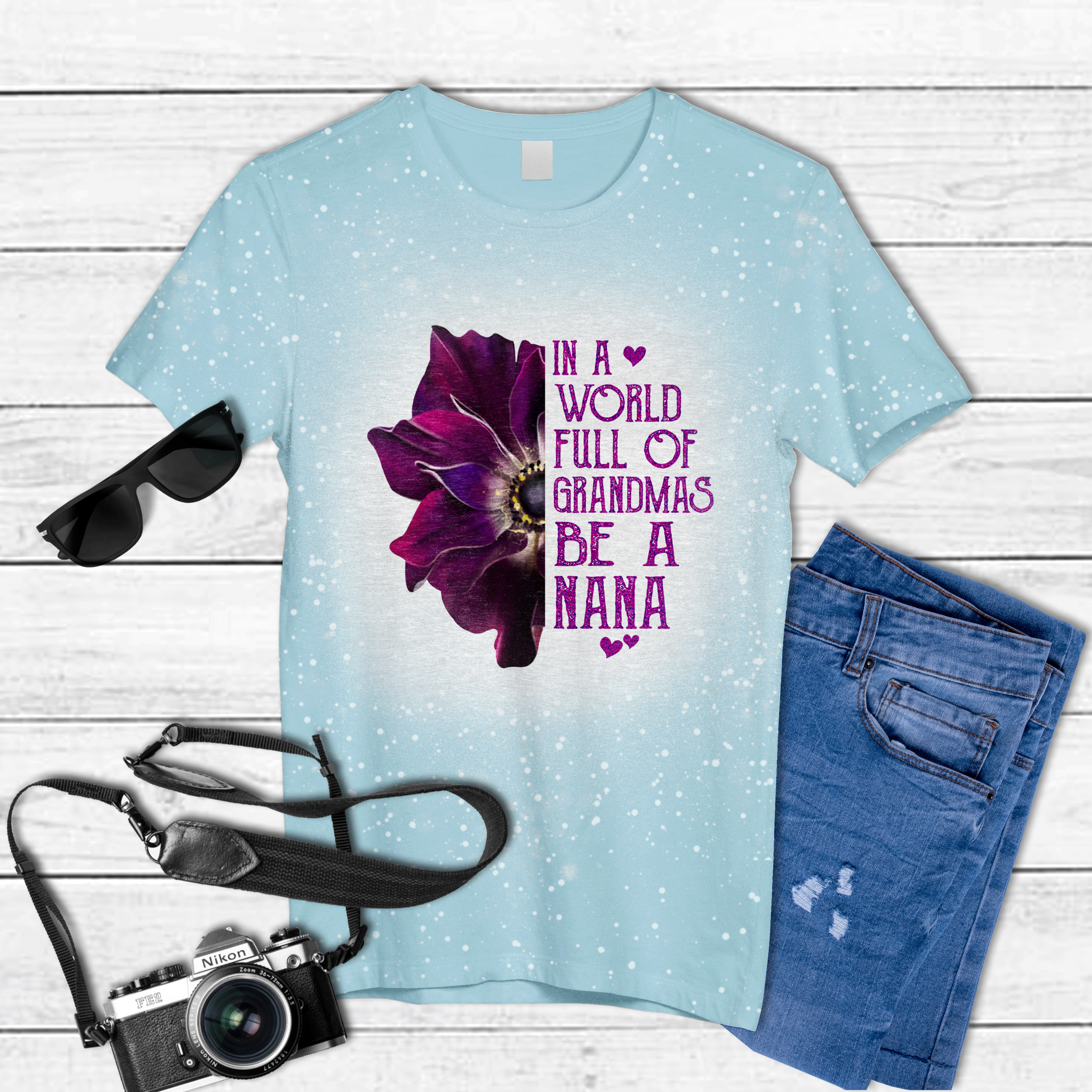 Anemone coronaria flower mother day in a world full of grandmas be a nana 1 Tie Dye Bleached T-shirt
