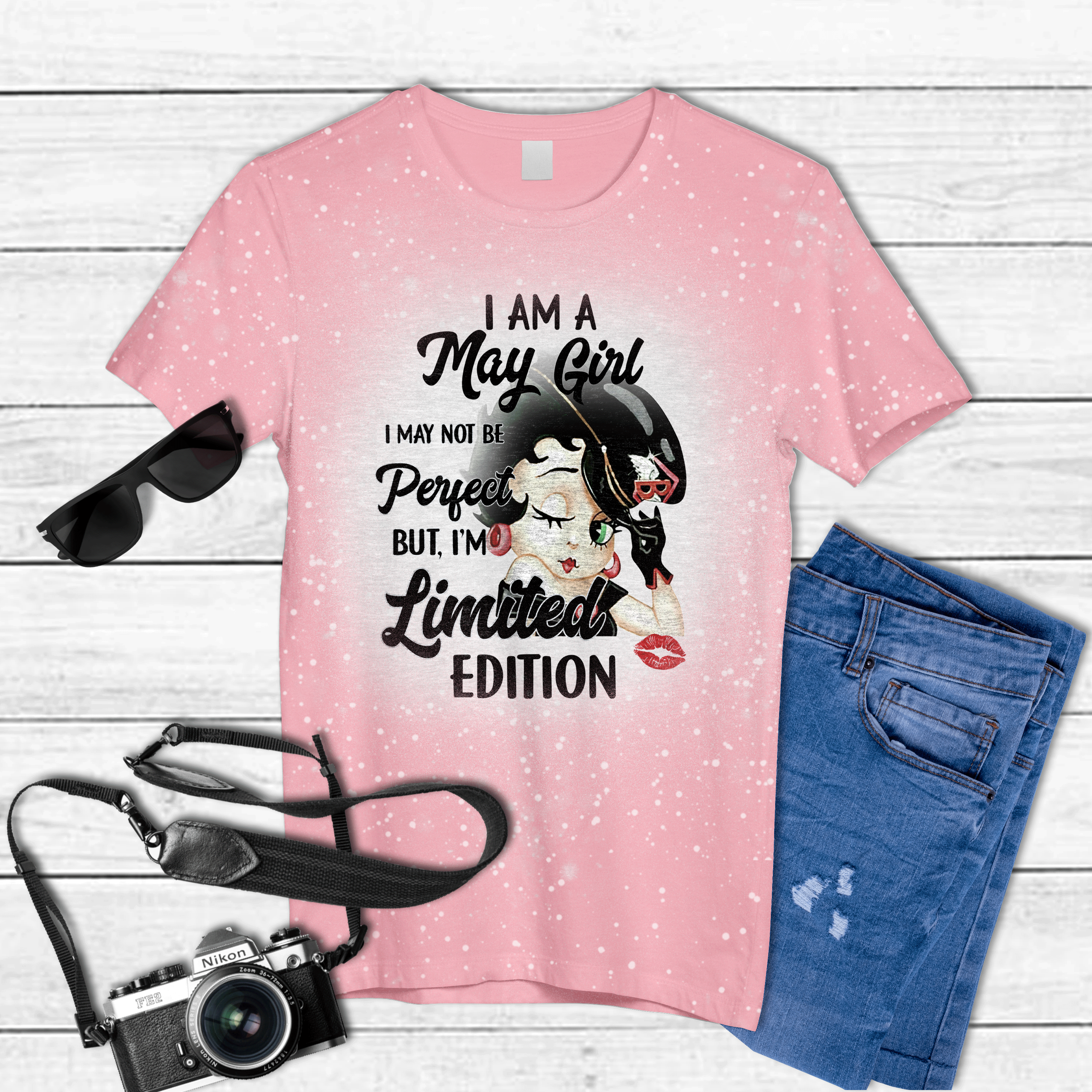 Birthday May girl Betty Boop I may not be perfect but I'm limited edition Tie Dye Bleached T-shirt