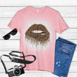 Sexy lip leopard print Tie Dye Bleached T-shirt