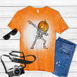 Dabbing Skeleton Pumpkin Halloween Men Dab Dance Costume Tie Dye Bleached T-shirt