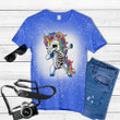 Dabbing Unicorn Skeleton T shirt Halloween Girls Dab Gifts Tie Dye Bleached T-shirt