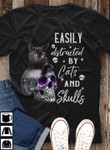 Black cat and skull easily distracted by cats and skulls T shirt hoodie sweater