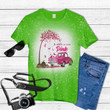 In October We Wear Pink Truck Breast Cancer Awareness Gifts Tie Dye Bleached T-shirt