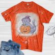 Fat Cat With Pumpkin Halloween Tie Dye Bleached T-shirt