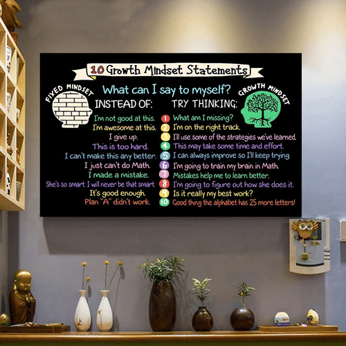 10 Growth Mindset Statements What Can I say To My Self Instead Of Try Thinking Home Living Room Wall Decor Horizontal Poster Canvas
