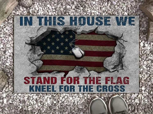 4th Of July Independence Day Dogstag In This House We Stand For The Flag Kneel For The Cross Home Living Room Wall Decor Horizontal Poster Canvas