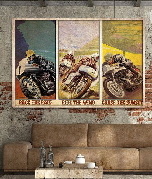 1961 Isle Of Man TT Race The Rain Ride The Wind Chase The Sunset Home Living Room Wall Decor Horizontal Poster Canvas