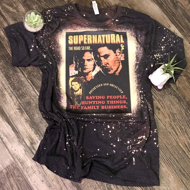 Supernatural Pulp Fiction Style Tie Dye Bleached T-shirt