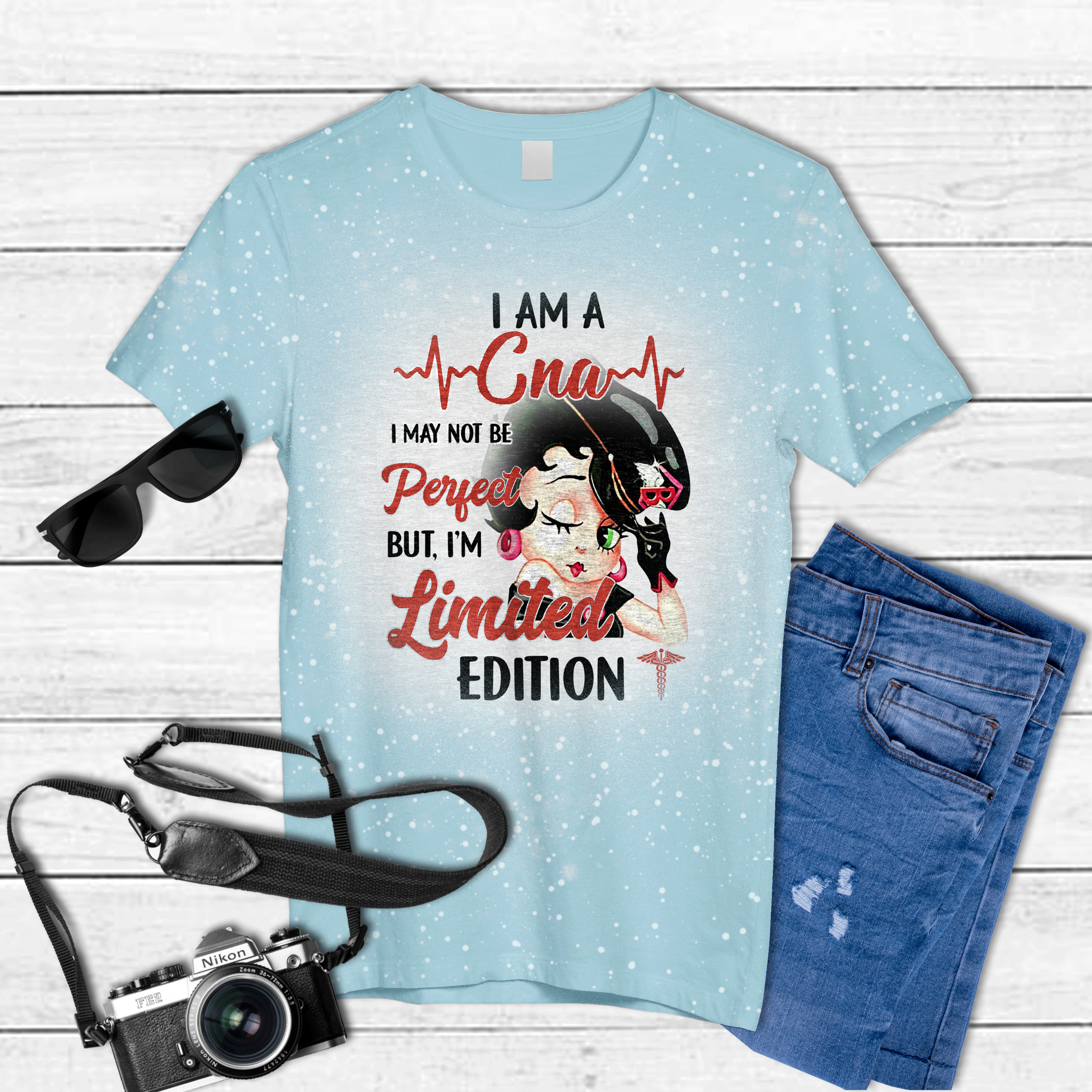 Betty Boop I am a cna I may not be perfect but I'm limited edition Tie Dye Bleached T-shirt