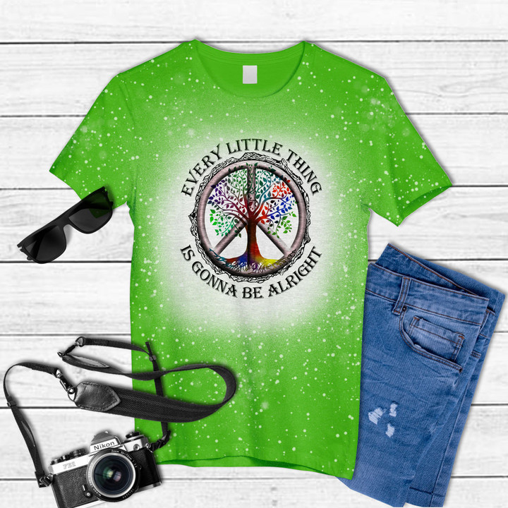 Every Little Thing Is Gonna Be Alright Peace Sign Tie Dye Bleached T-shirt