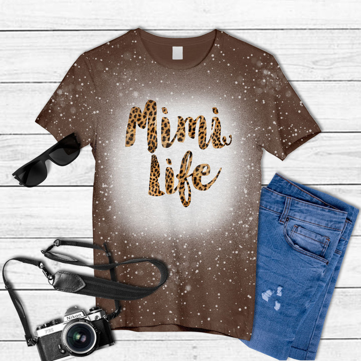 Mimi Life Leopard Pattern Mother's Day Tie Dye Bleached T-shirt