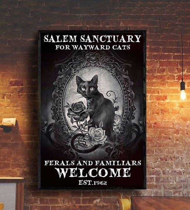Black cat salem sanctuary Home Living Room Wall Decor Vertical Poster Canvas