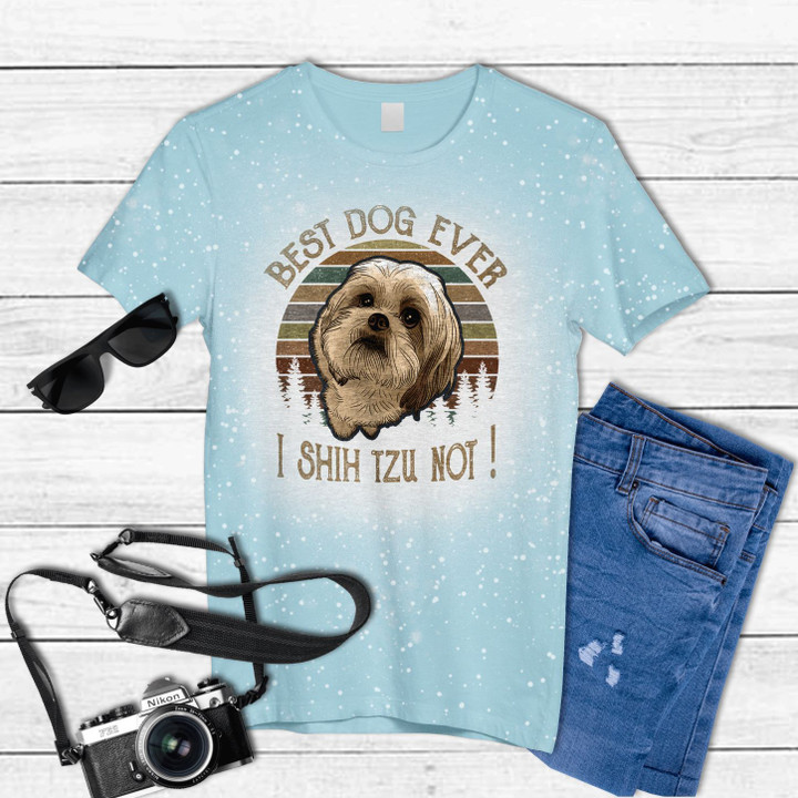 Vintage best dog ever I Shih Tzu dog Tie Dye Bleached T-shirt