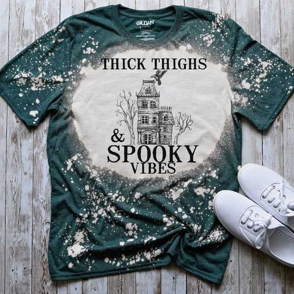 Halloween thick thighs and spooky vibes Tie Dye Bleached T-shirt
