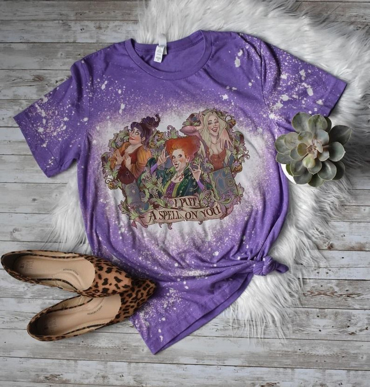 Hocus Pocus Halloween I Put A Spell On You Tie Dye Bleached T-shirt
