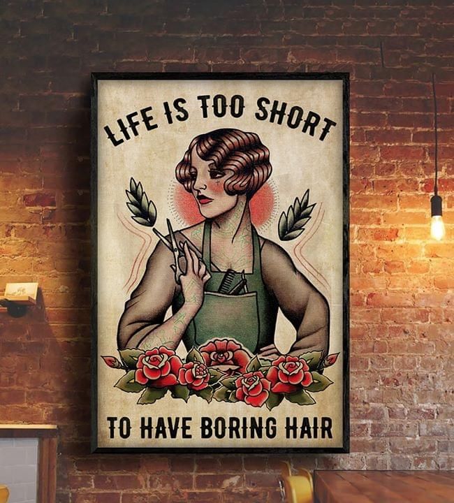 Girl life is too short to have boring hair Home Living Room Wall Decor Vertical Poster Canvas